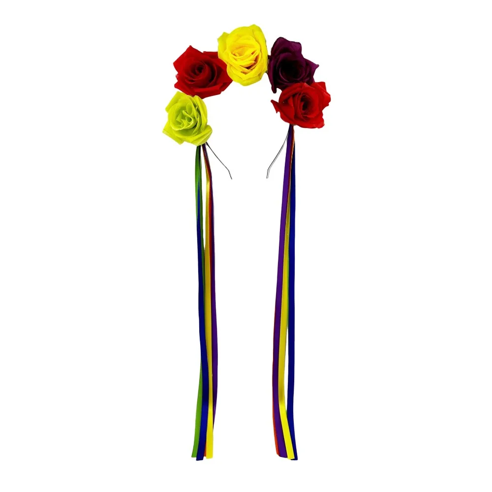 

Cute Rainbow Flower Crown Headband Elegant Colorful Rainbow Rose Hair Hoop Soft Pride Day Festive Party Hair Accessory