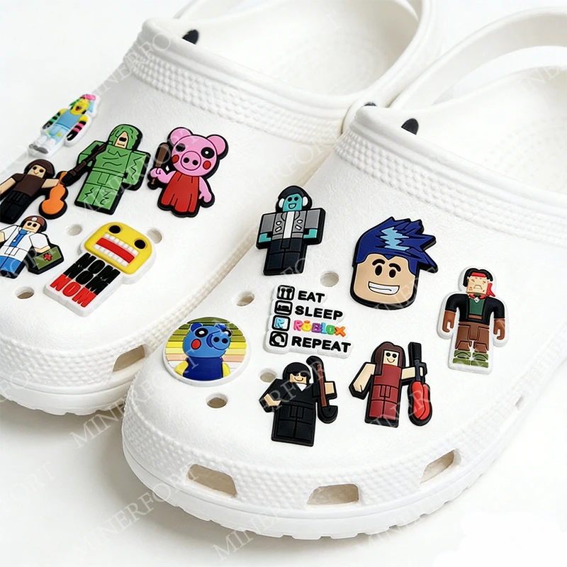 17pcs/set Robloxed Game Themed Sandal Decorations Hot Roboted Pattern for Shower Birthday Party DIY Anime Favors Daily Set