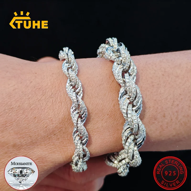 High Quality Rope Chain Man Moissanite Necklace S925 Silver For Men's Hip Hop Jewelry