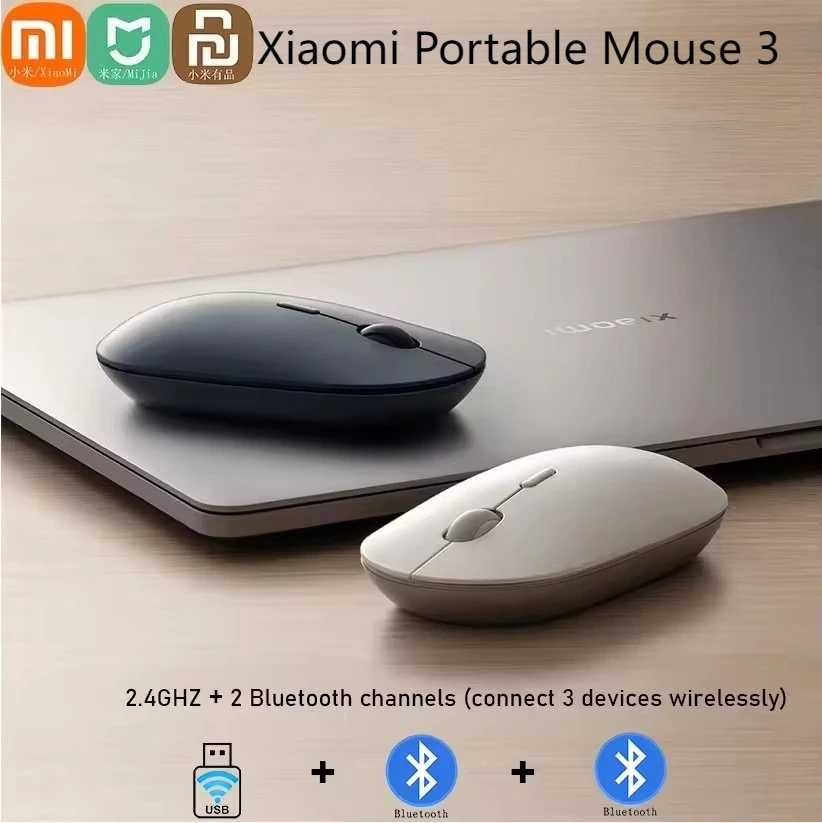 100% Xiaomi Portable Mouse 3 Wireless Bluetooth 2.4G Dual Mode 4 DPI Ergonomic Optical Lightweight Business Office Mouse For PC