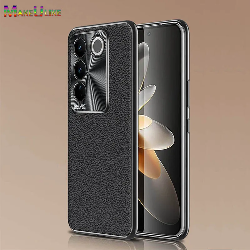 

Genuine Leather Case for VIVO V27 Pro Case Plating Frame Shockproof Back Cover for VIVO V29 Pro V27Pro V29Pro Case