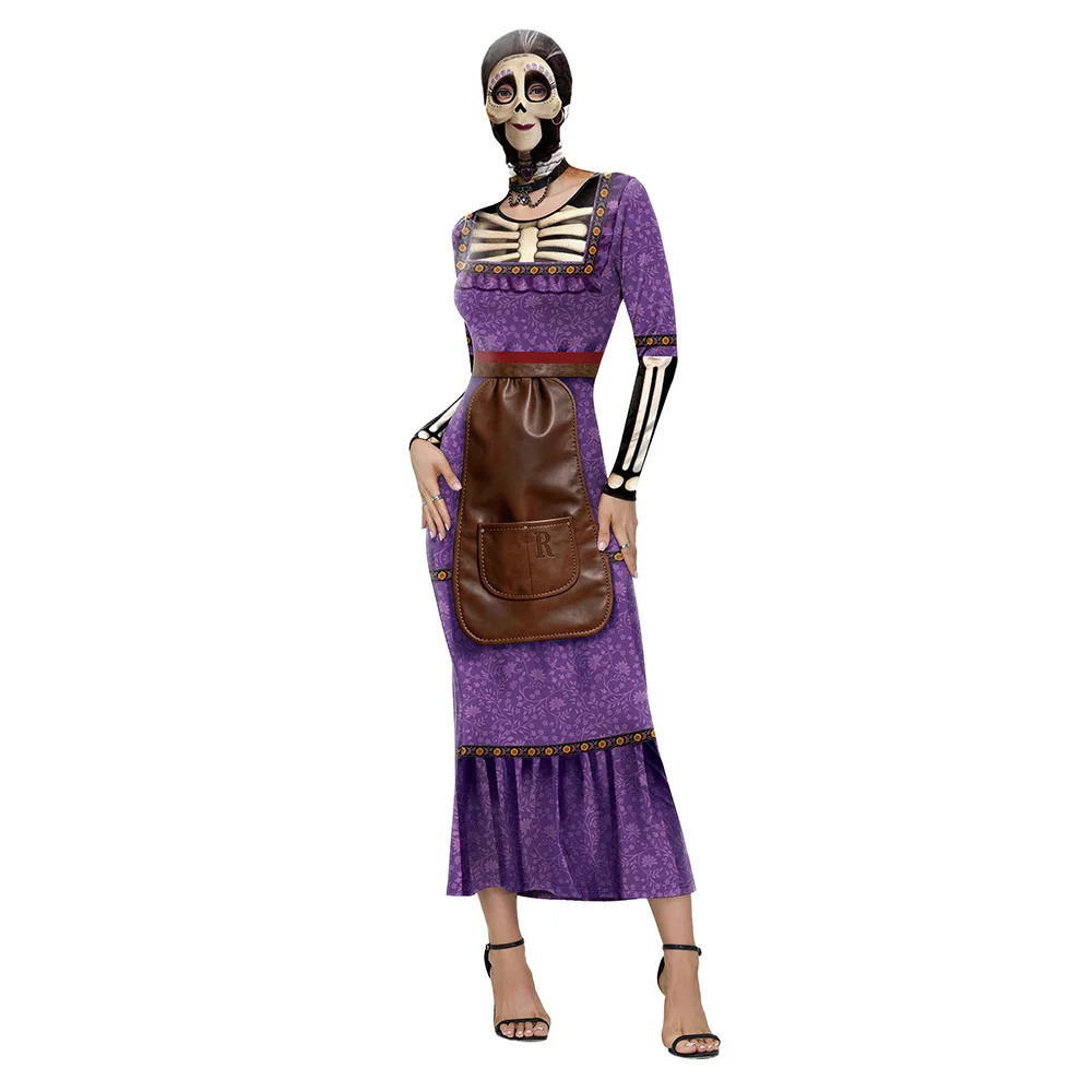 Halloween Family Party CoCo Outfit Mama Imelda Cosplay Costume for Women Skeleton Fancy Dress Movie Carnival Role-play view 3