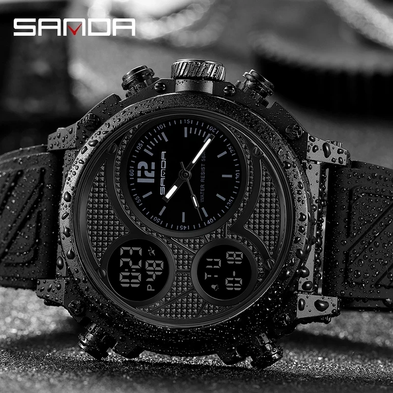 SANDA 3002 Fashion Outdoor Men Watches Top Brand Military Sports Digital Watch Bright screen Display Wristwatch Waterproof Clock