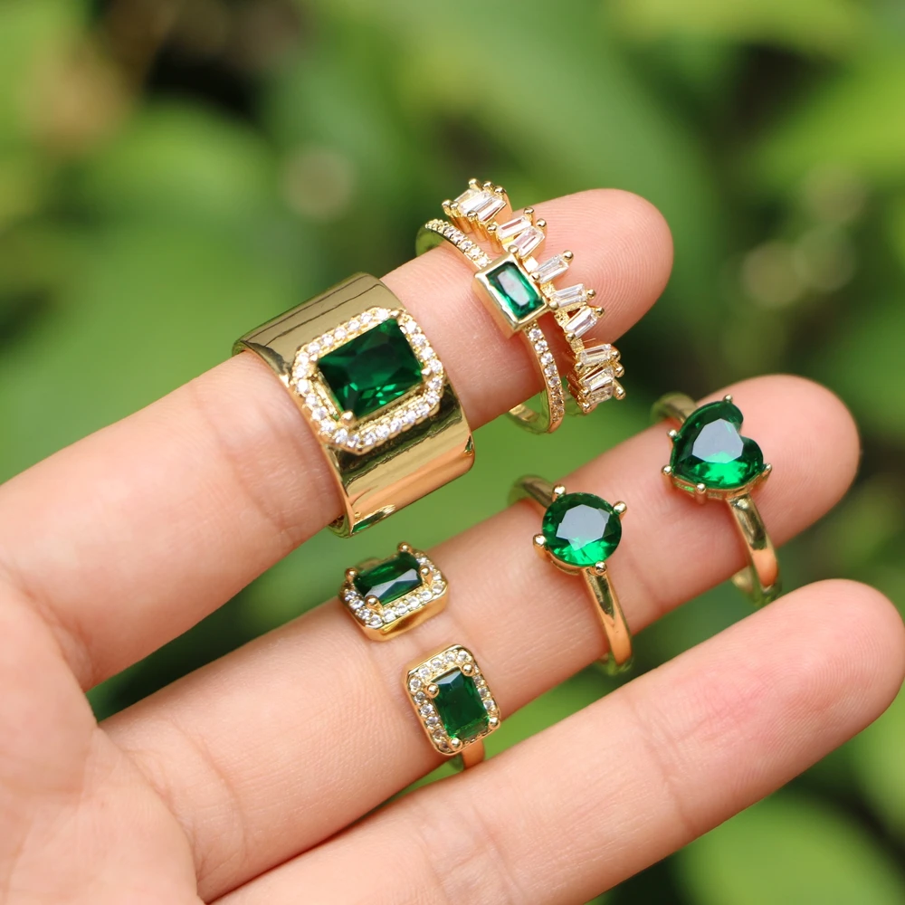 

5PCS, High quality Green Cubic Zircon Stone Ring for Women Ladies Jewelry Daily Wear Party Bijoux Female Dainty Jewelry