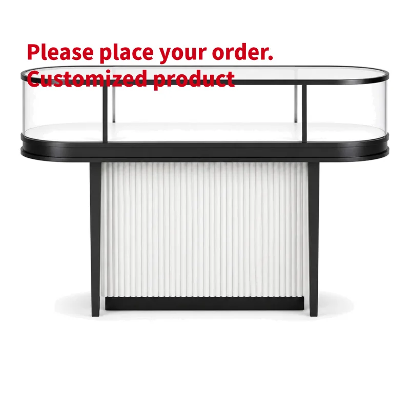 custom.Jewelry Display Glass Island Vertical Texture LED Lighting Perfume Cosmetic Exhibition Showroom