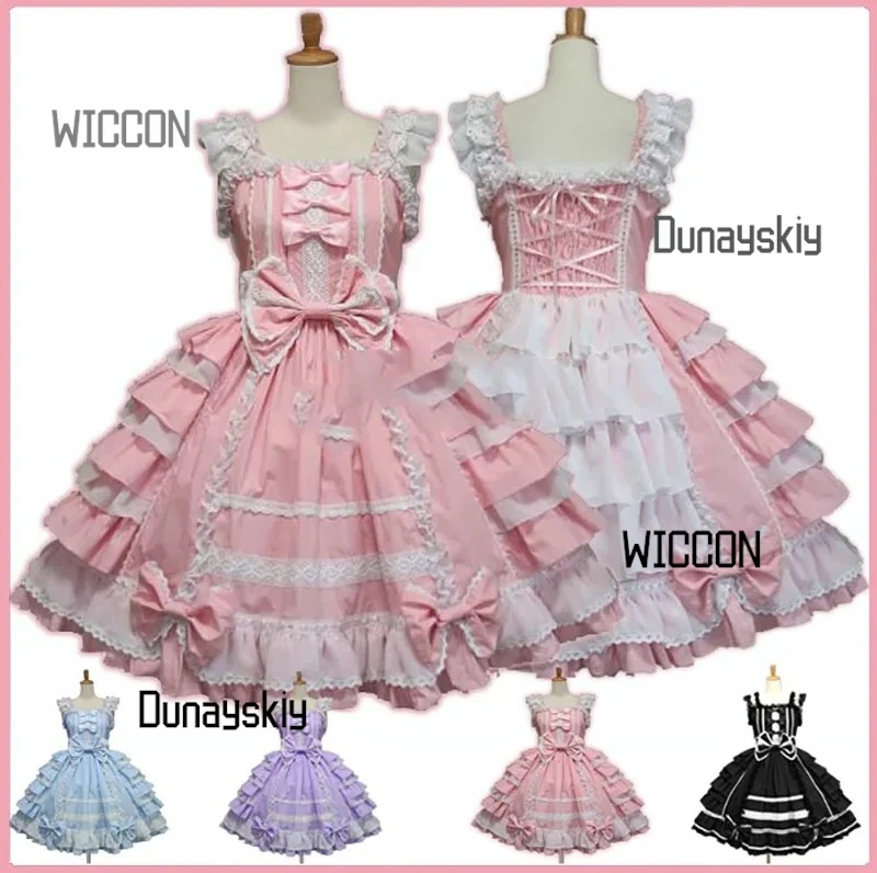 

Women Alice Lolita Angel Pink Cotton Princess Dress Court-Style Gothic Tank Dress Costume Cute Anime Maid Layer Dress For Girls
