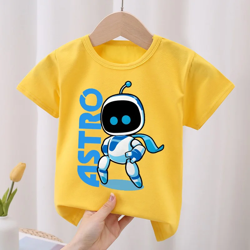 Kids T Shirt Astro Bot Print Toddler Boys T-shirt Solid Color Short Sleeve Tees Girl Summer Casual O-Neck Tops Children Clothing