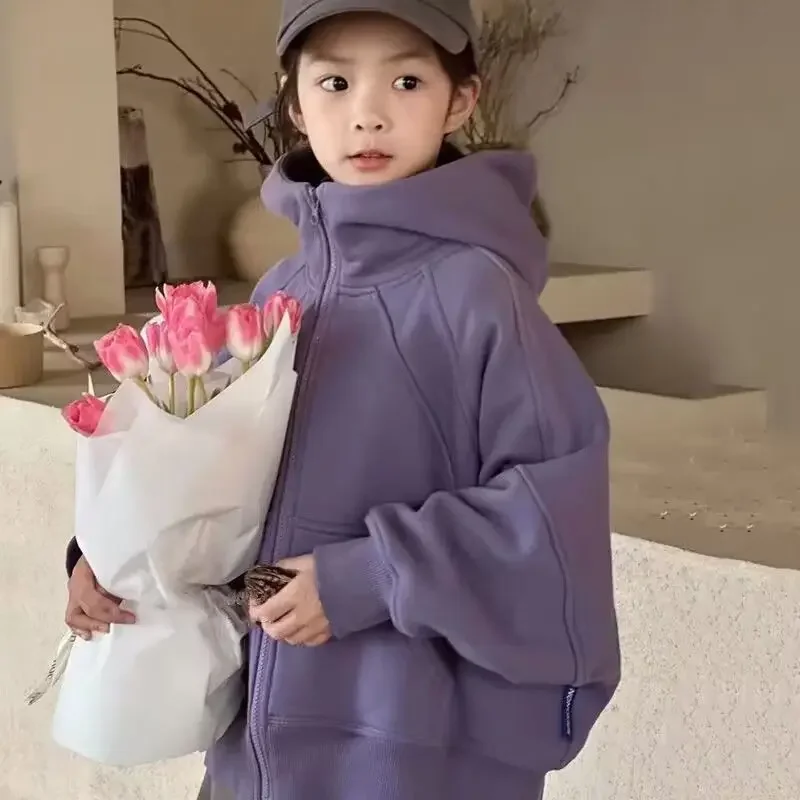 2026 New Girls Jacket Autumn Winter Fleece Lined Hooded Coat Warm Thick Kids Clothing Baby Outerwear Fashion Toddler Tops