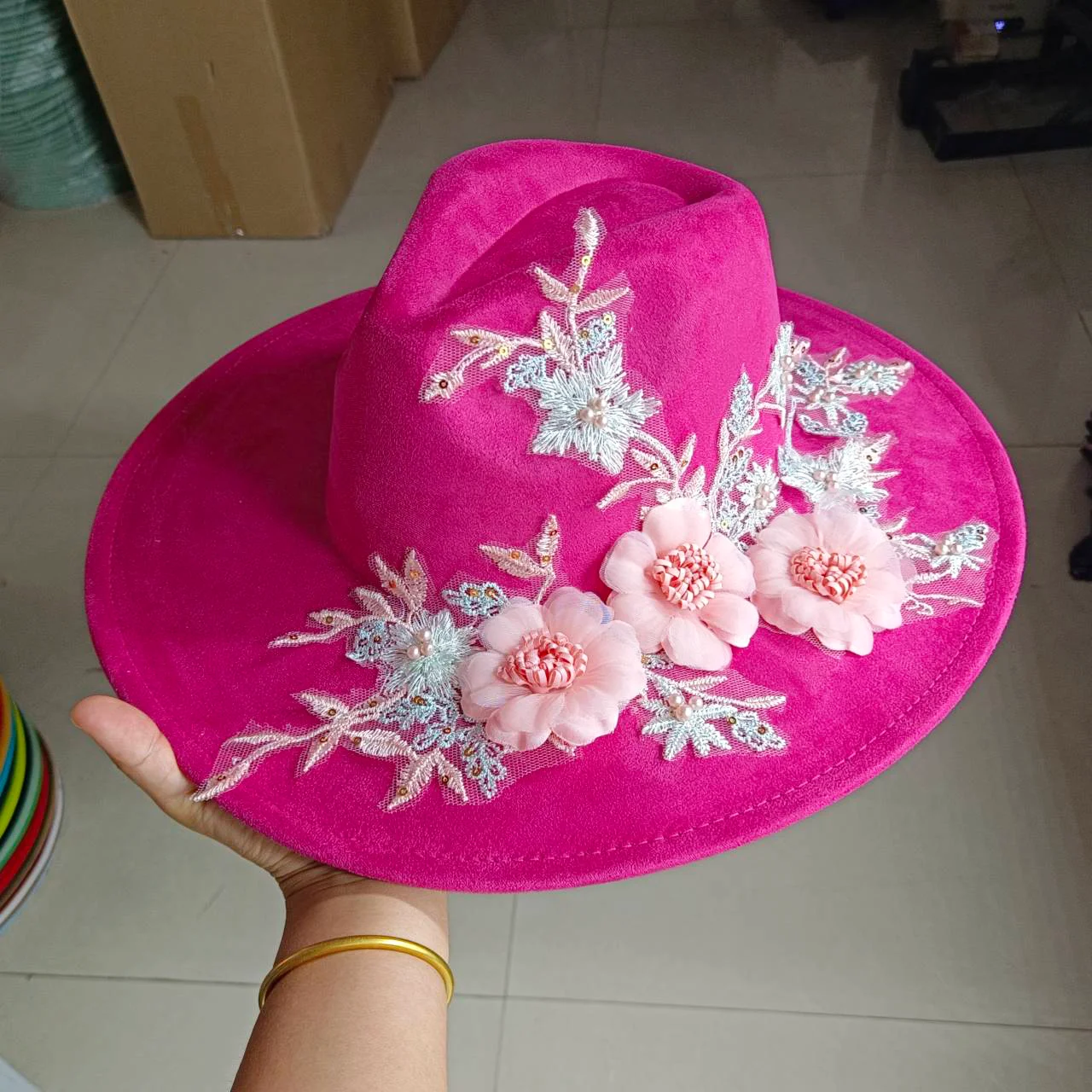 

Wedding Hat Suede 9.5cm Peach Heart Imitation Flower Accessories Elegant Fashion Wedding Hat Suede Sombrero 모자