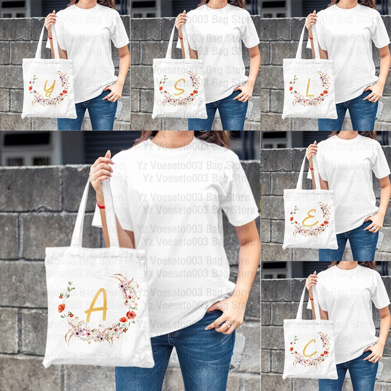 Letter Beach Tote Bag Shopper Pouch Canvas Shopping Bags White Cloth Handbag Women's Big Handbag School Teacher Mistress Gifts