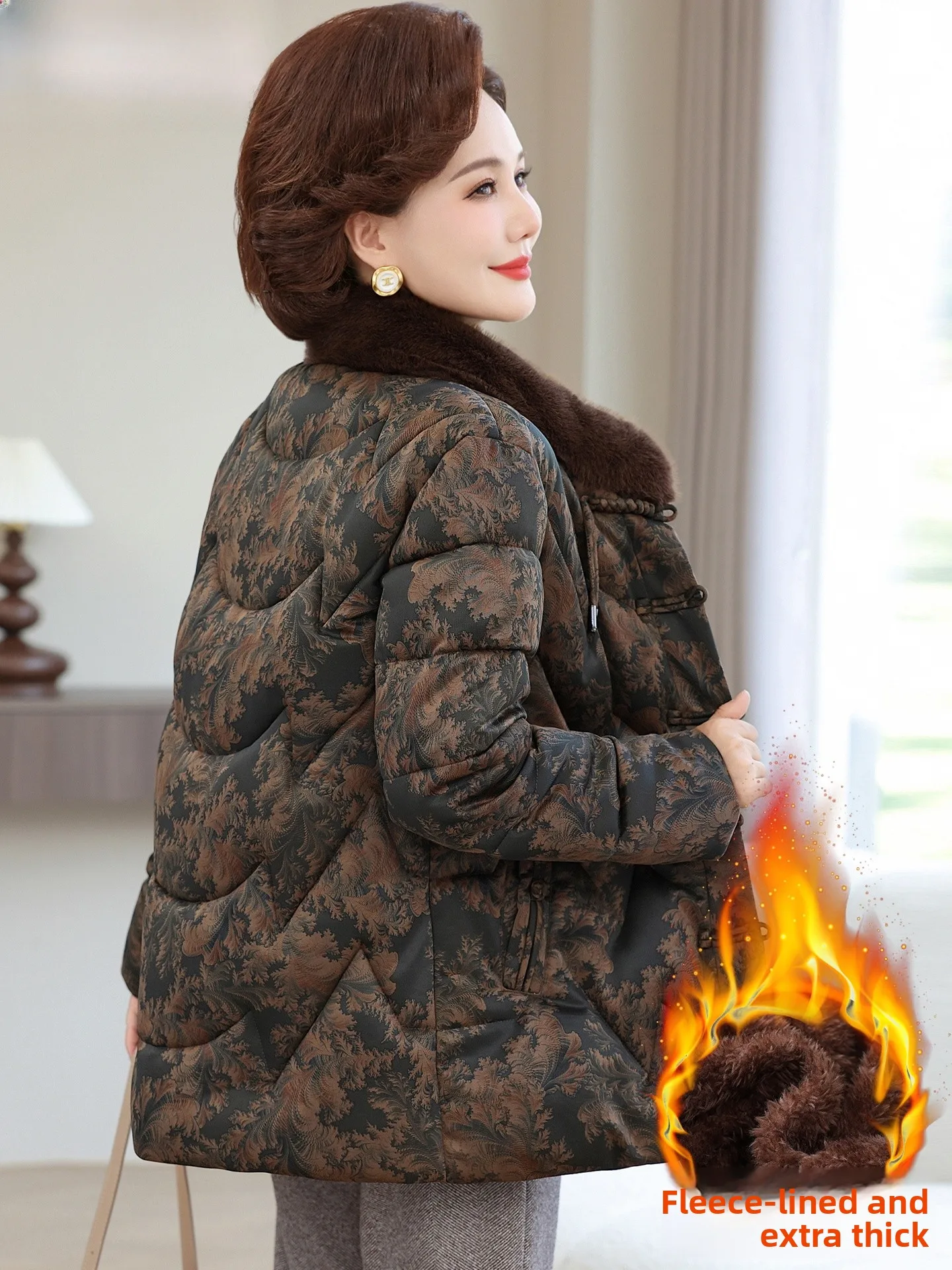 

New Chinese Sle Women's Cotton Jaet down Feather Coat andmother Autumn Winter Warmth Outerwear Stand Loose Fit