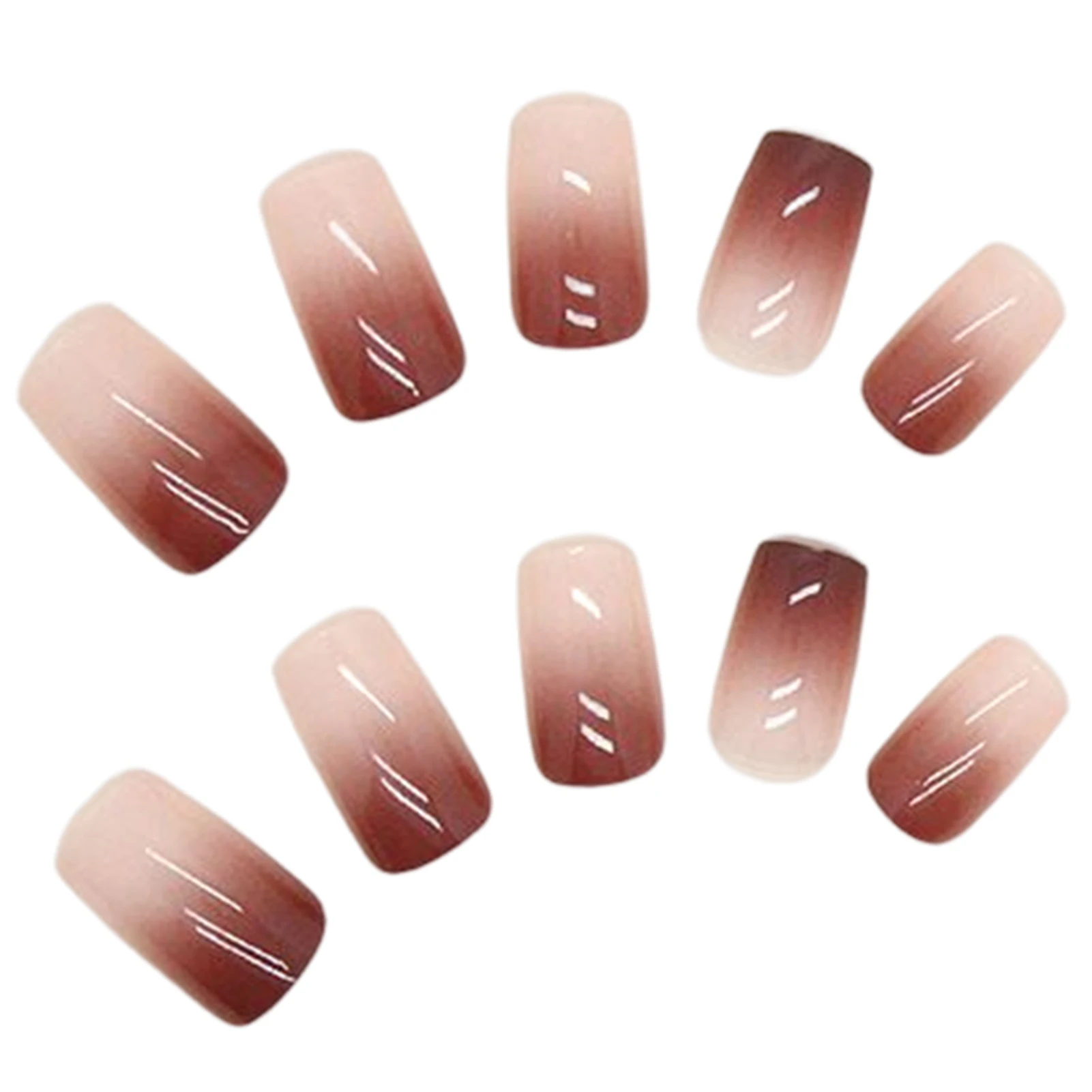 Coffee Gradient Medium Fake Nails Autumn & Winter Temperamental Art Pieces for Professional Art Nail Salon