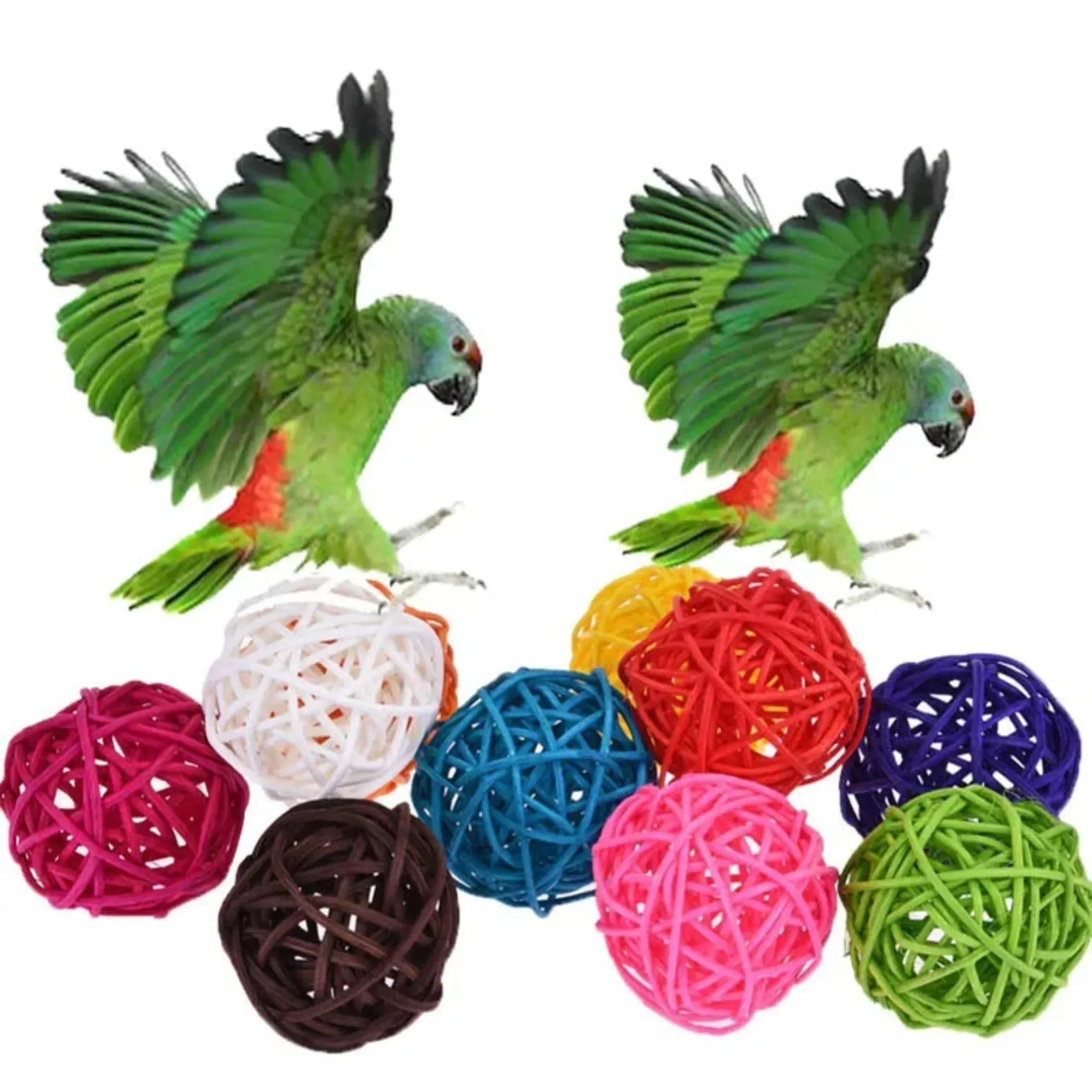 10pcs Parrot Chewing Toy Ball Primary Color Sepak Takraw Pet Bird Training Interactive Toy Bird Cage Decoration Bird Supplies