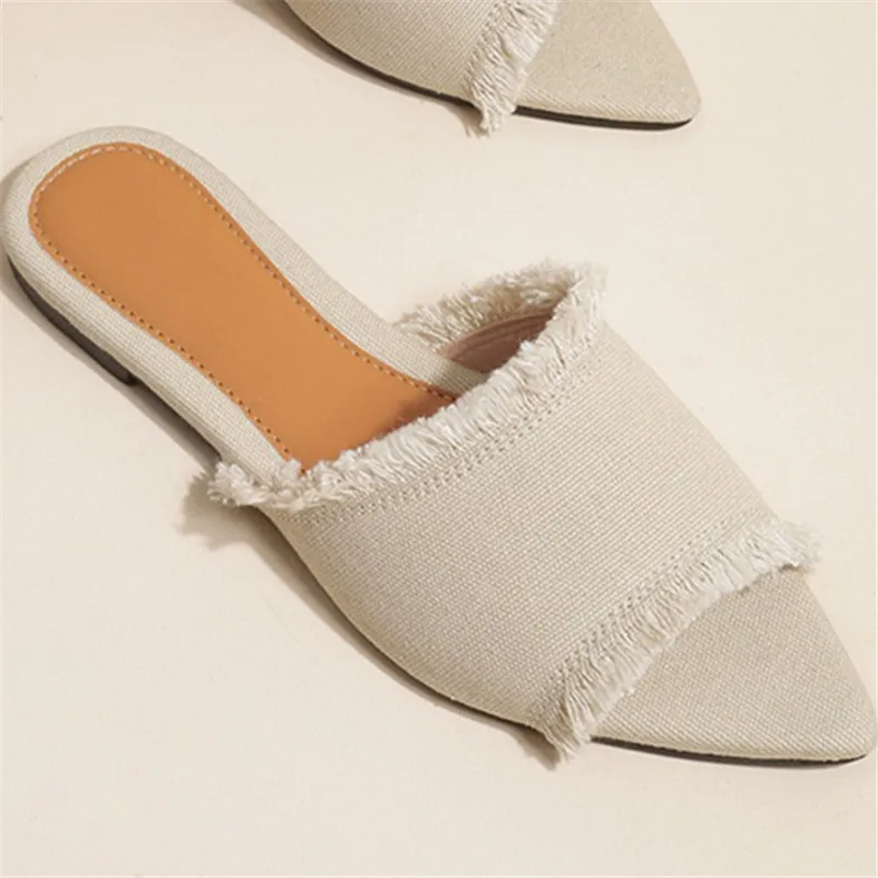 Shoes Slippers Flat Luxury Slides Low Slipers Women Designer 2024 Fashion Cotton Fabric PU Hoof Heels Rubber Sewing Shoes Woman