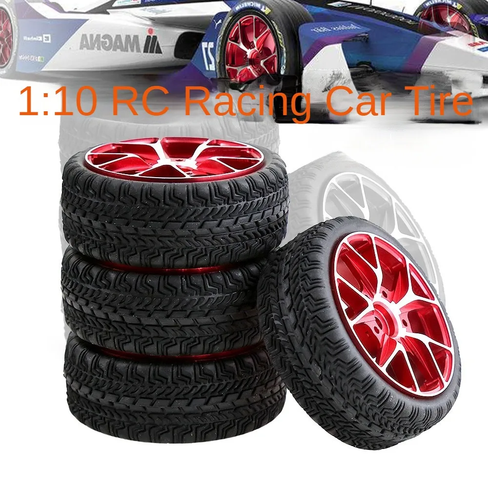 4 Pcs Metal Rims/hub+rubber Tires Universal 1/10 RC Road Racing Drift HSP 94123/122 Sakura Yokomo Kyosho TT01 TT02 WLtoys 12428