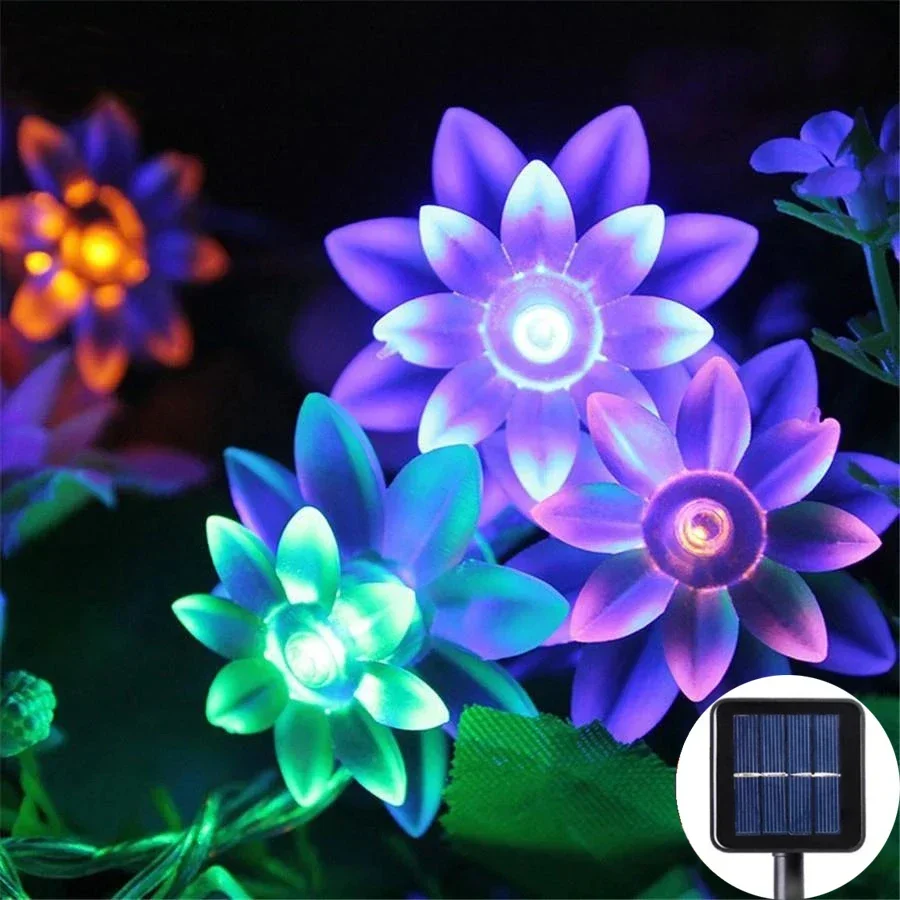 solar lotus string lights para decoracao de natal e ano novo lampadas decorativas ao ar livre guirlandas de flores flash fairy light 20100led 01