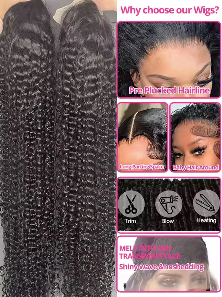 13x4 Джерри Кудрявый Парик Фронта Шнурка 40 Дюймов Глубокие Кудрявые Парики Человеческих Волос 250% 13X6 HD Прозрачный Парик Фронта Шнурка Для Женщин