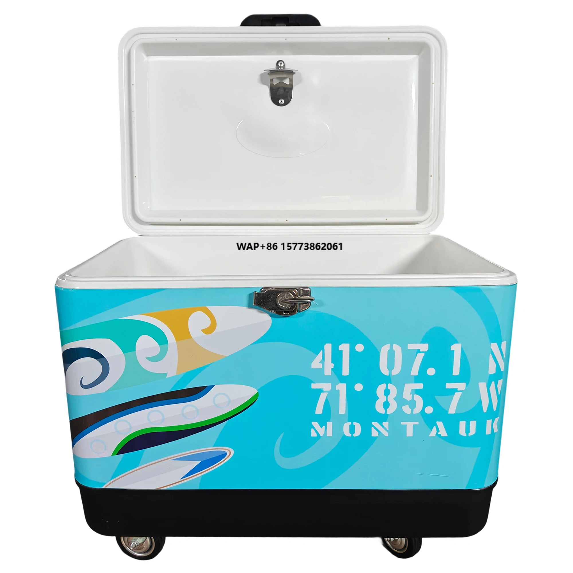51 Liter Steel Retro Multi-functional Cold & Warm Dual-Purpose Camping Food Beverage Cooler Box with Handle Wheels