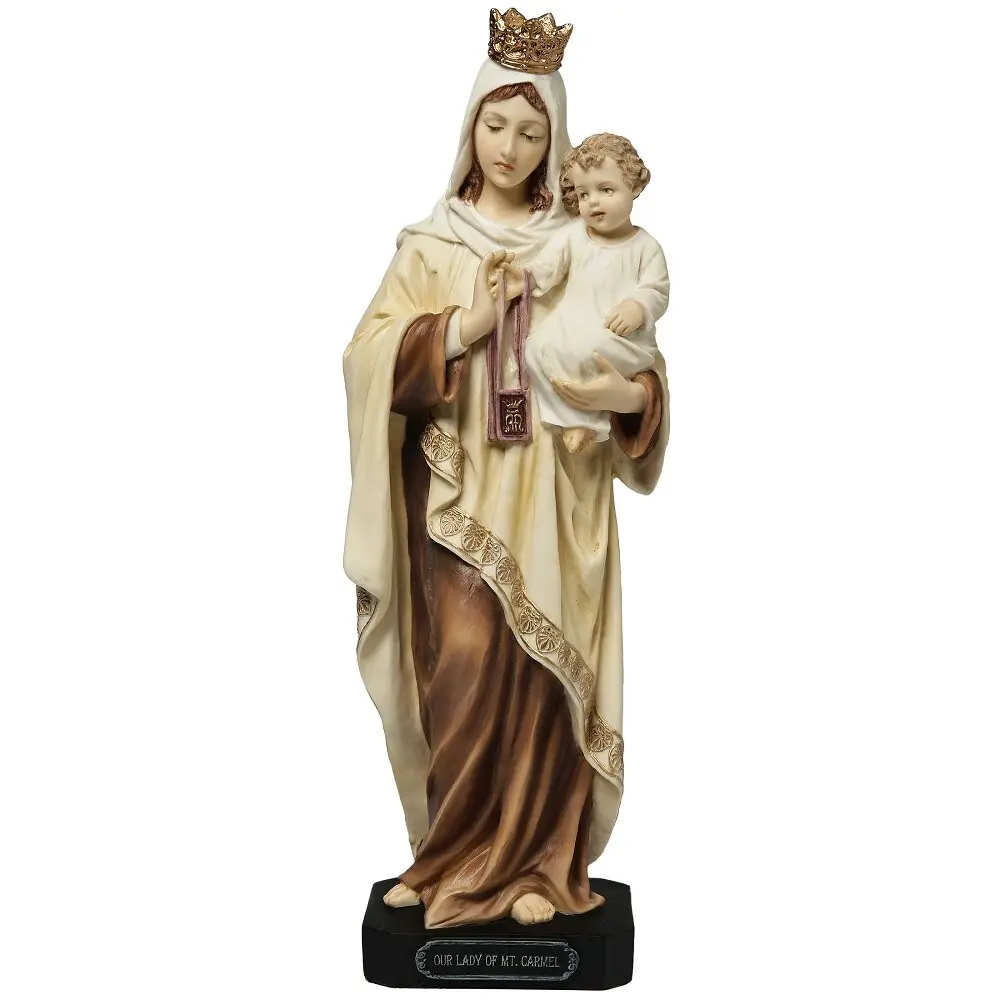 Our Lady of Mount Carmel Statue Resin Virgin Mary with Baby Jesus Figurine Catholic Religious Ornament Church Home Desktop Decor
