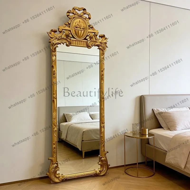 French home retro carved floor mirror American villa high-end full-body mirror