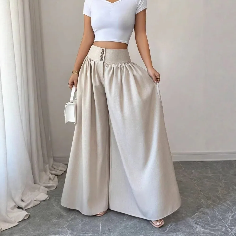 Comfortable Straight Wide Leg Pants Pleated Front Thin High Waist Pants Casual Summer Trousers Lady Wear
