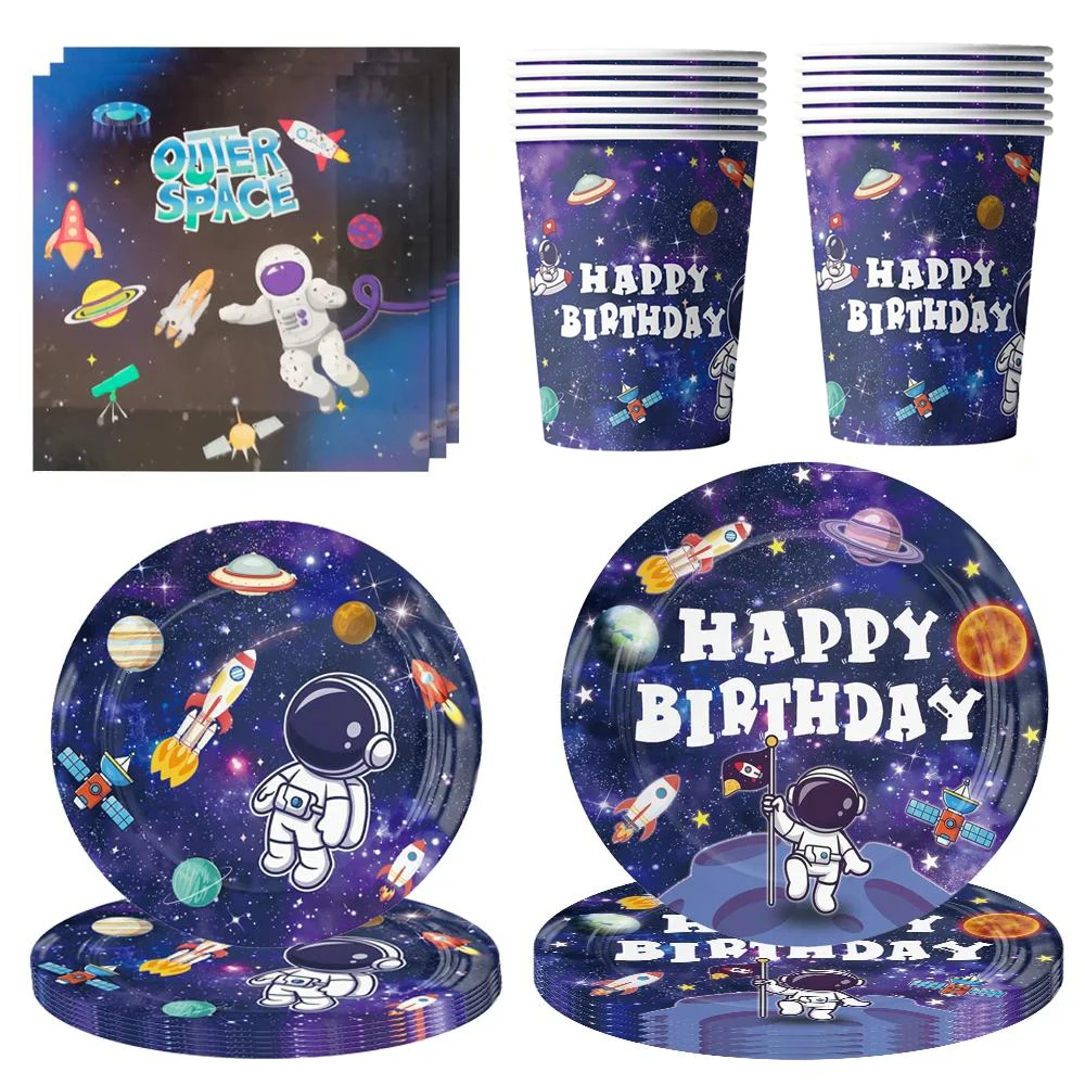Space Astronaut Geburtstag Einweggeschirr Space Universe Teller Tassen Servietten Banner Jungen Planet Space Theme Party Dekoration