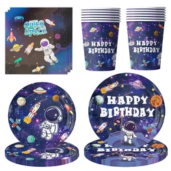 Space Astronaut Birthday Disposable Tableware Space Universe Plates Cups Napkins Banner Boys Planet Space Theme Party Decoration