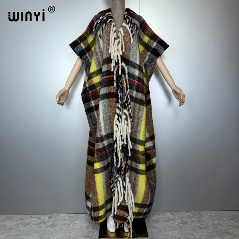 WINYI Winter Women Fringed cardigan abaya dubai luxury Coat Loose OverCoat Female winter outerwears long down dress بالطو