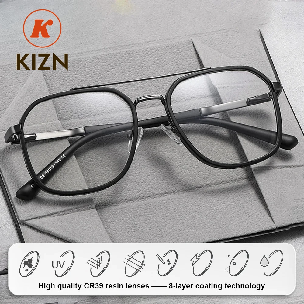 

KIZN (XL) Модные мужские очки-авиаторы с защитой от синего света, компьютерные, мультифокальные, профессиональные, квадратные, для коррекции близорукости, по рецепту