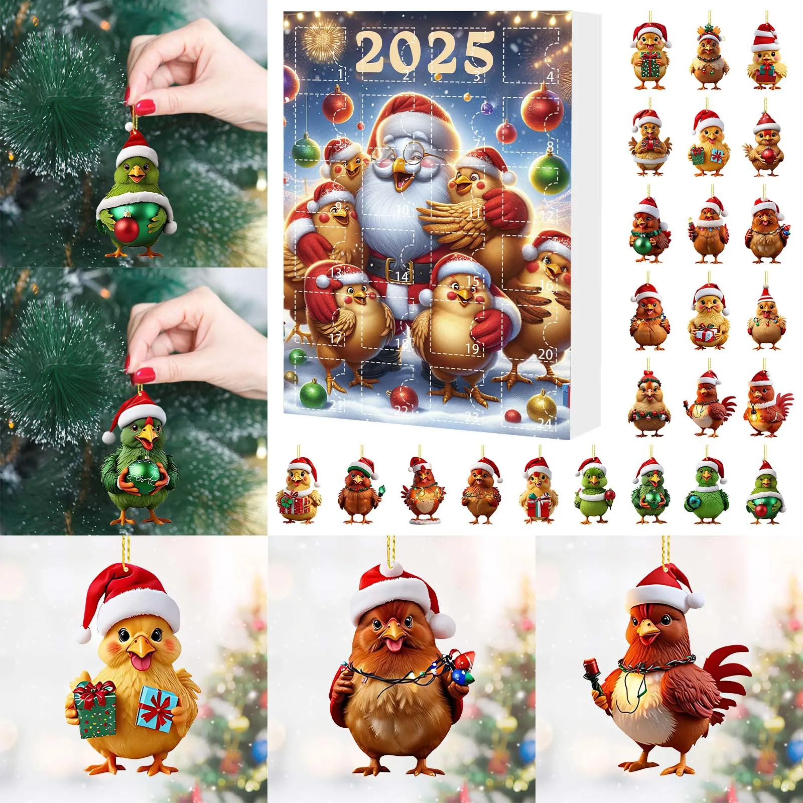 Calendario al cioccolato per il conto alla rovescia di Natale 2025 Calendario per il conto alla rovescia di Natale Scatola puzzle Timer per denti con spazzola piatta in acrilico per pollo