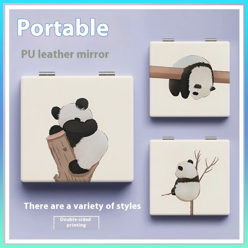 Panda Folding Cosmetic Mirror Cute Girl Dormitory Dressing Mirror With Cute Cartoon Students Chinese Style Kawaii Desktop Simple