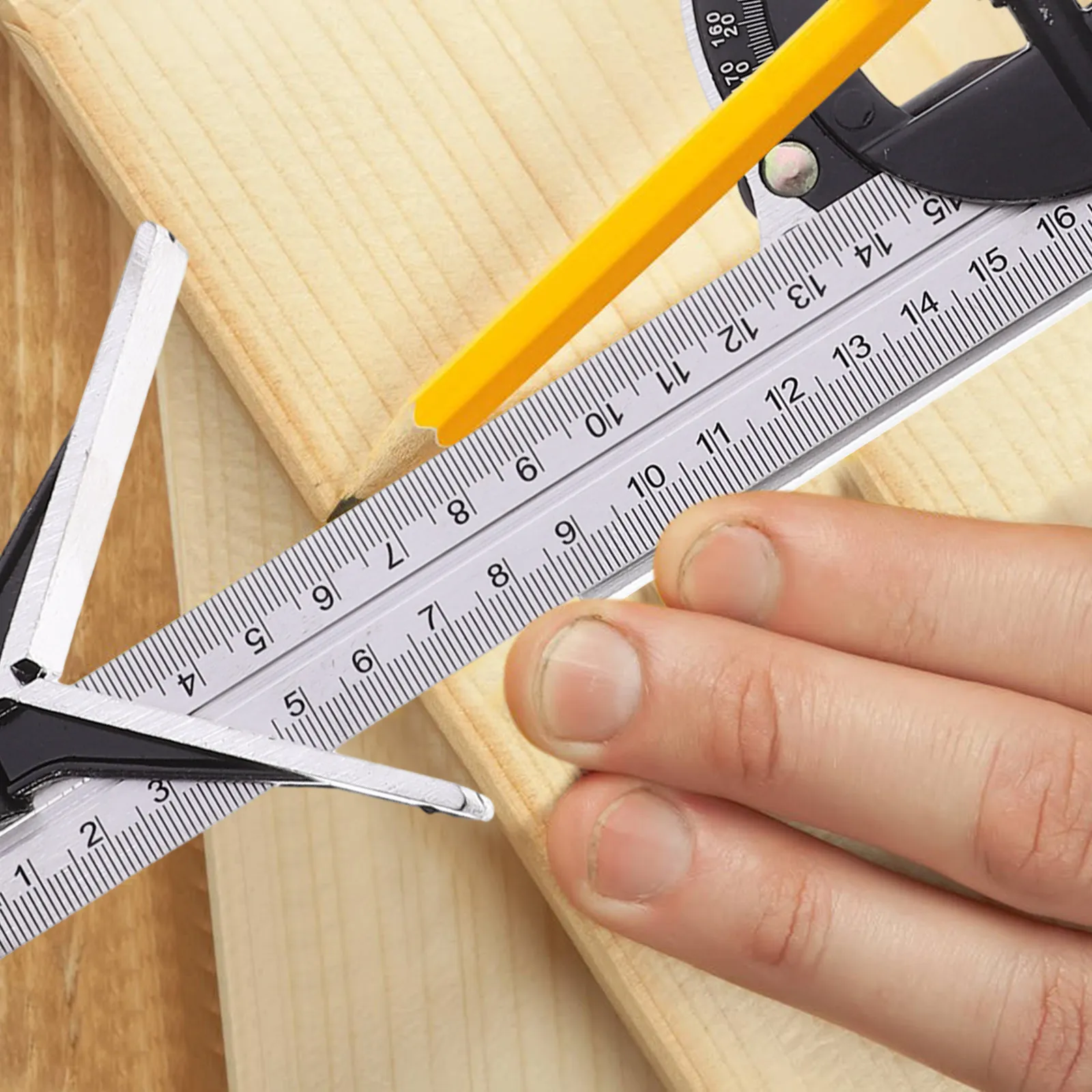 1Set Multi-Functional Stainless Steel Ruler Angle Gauge Precision Measuring Tool for Architects Engineers Students Portable