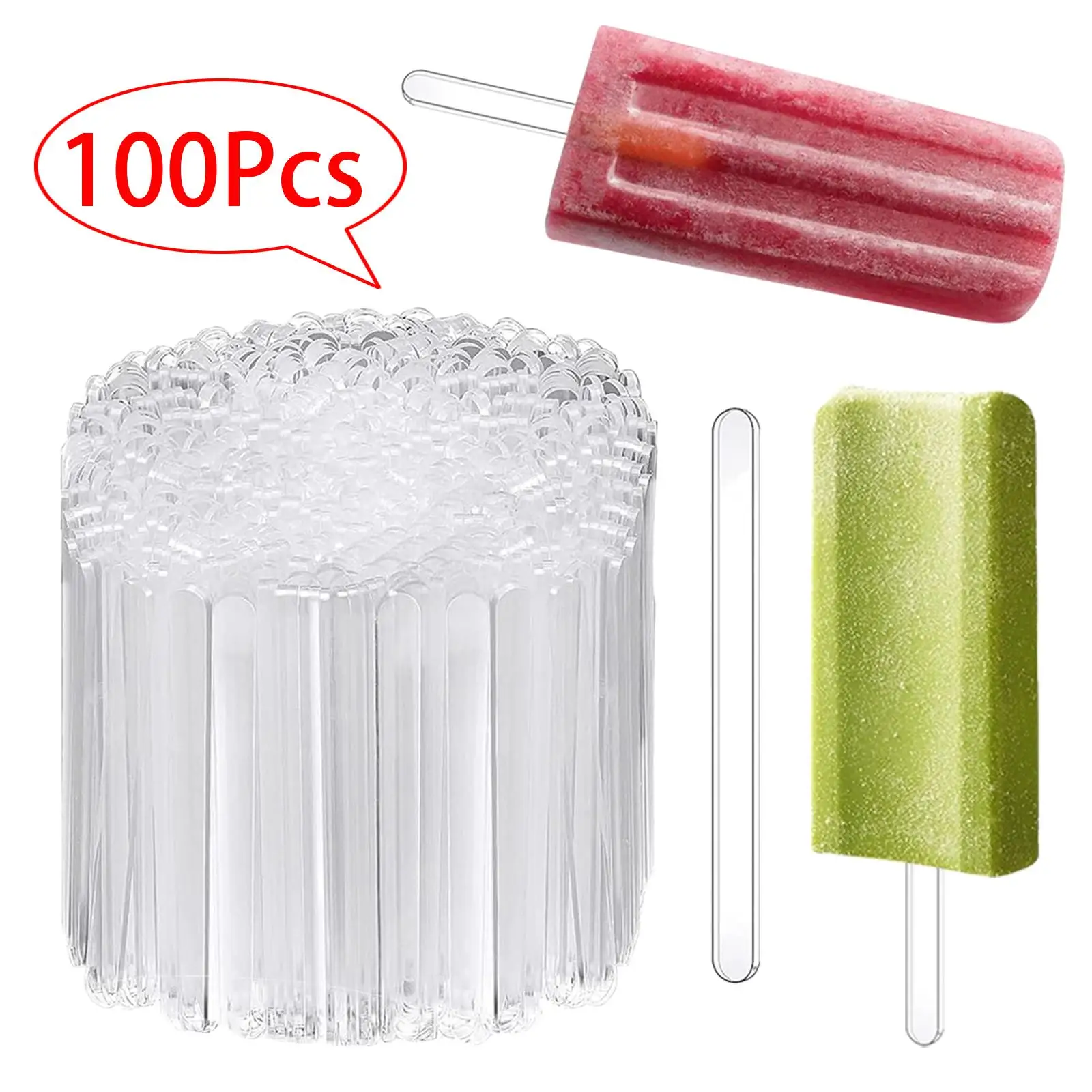 

100Pcs Ice Bar Sticks Multipurpose Acrylic Party Favors Reusable Popsicle Sticks