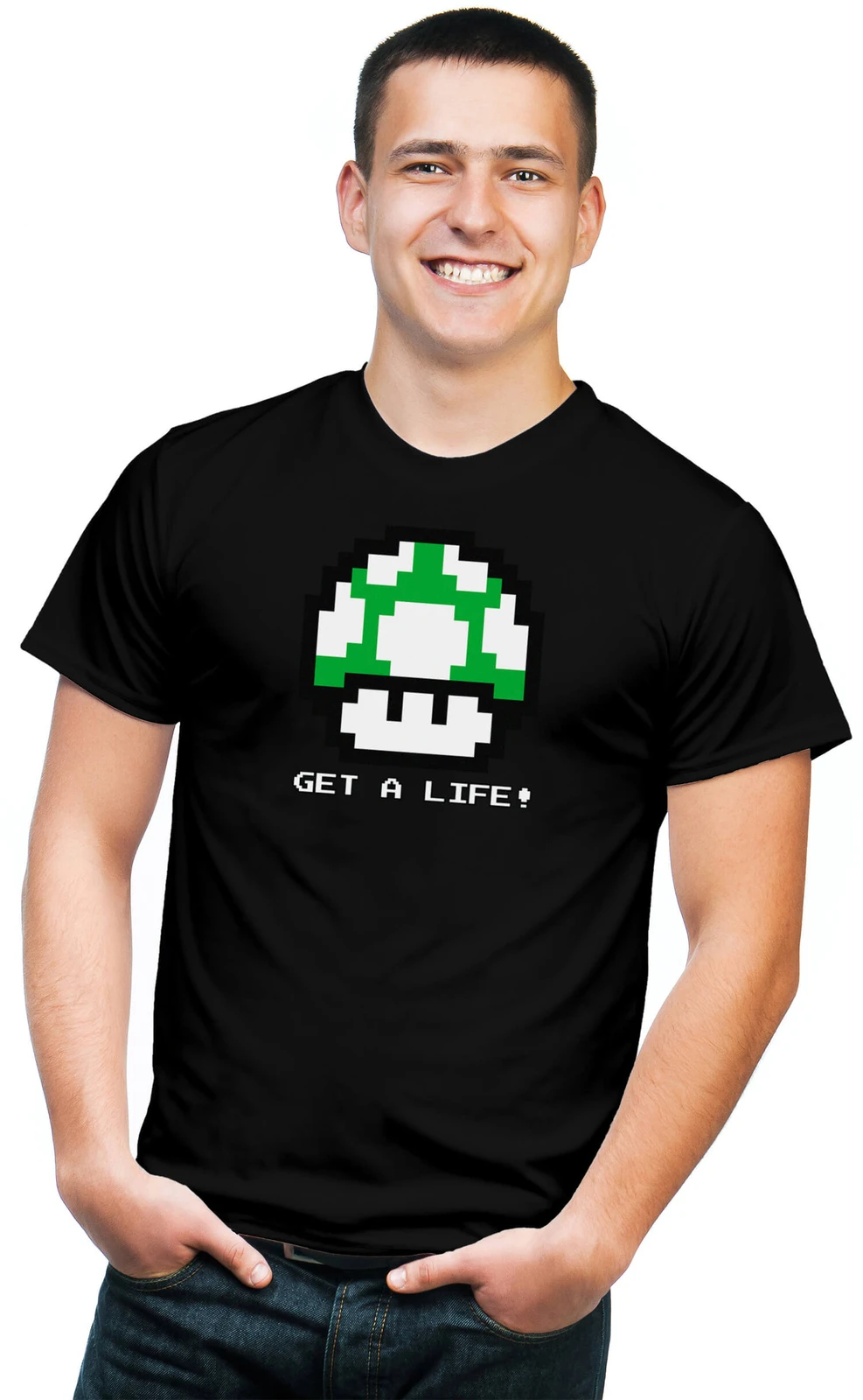 BSW Men's Get A Life 1UP Mushroom Vintage 8bit Video Game Shirt