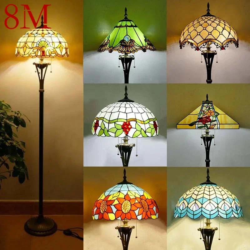 

8M Tiffany Floor Lamp American Retro Living Room Bedroom Lamp Country Stained Glass Floor Lamp