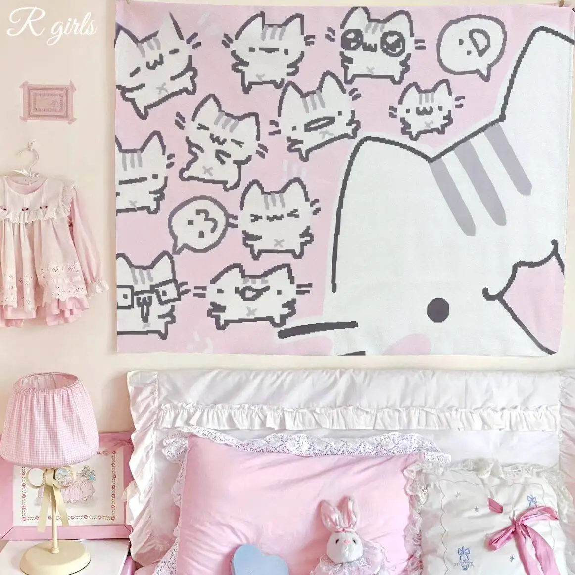 VIKAMA Pixel Cat Tapestry Wall Hanging Home Decor for Bedroom Living Room Dorm Soft Cute Cat Emojis Group Images Aesthetic
