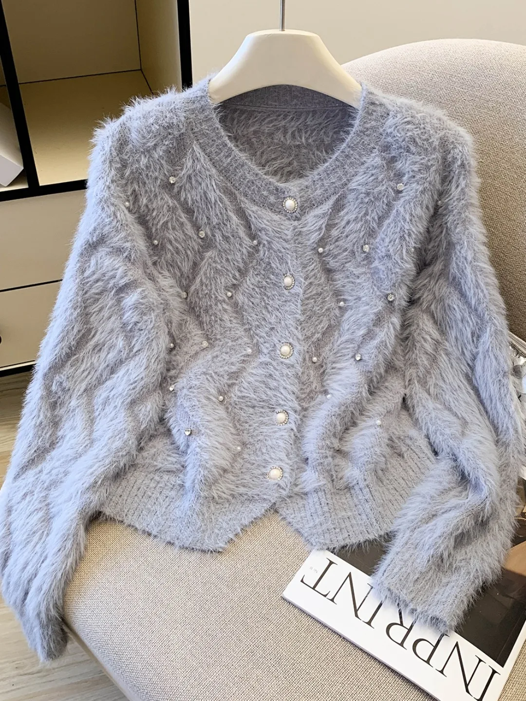 سترة نسائية محبوكة مفتوحة من Plu Long Sve لخريف وشتاء جديد فضفاض وناعم سترة Jaet الكورية بأزرار Sle مزخرفة... #3