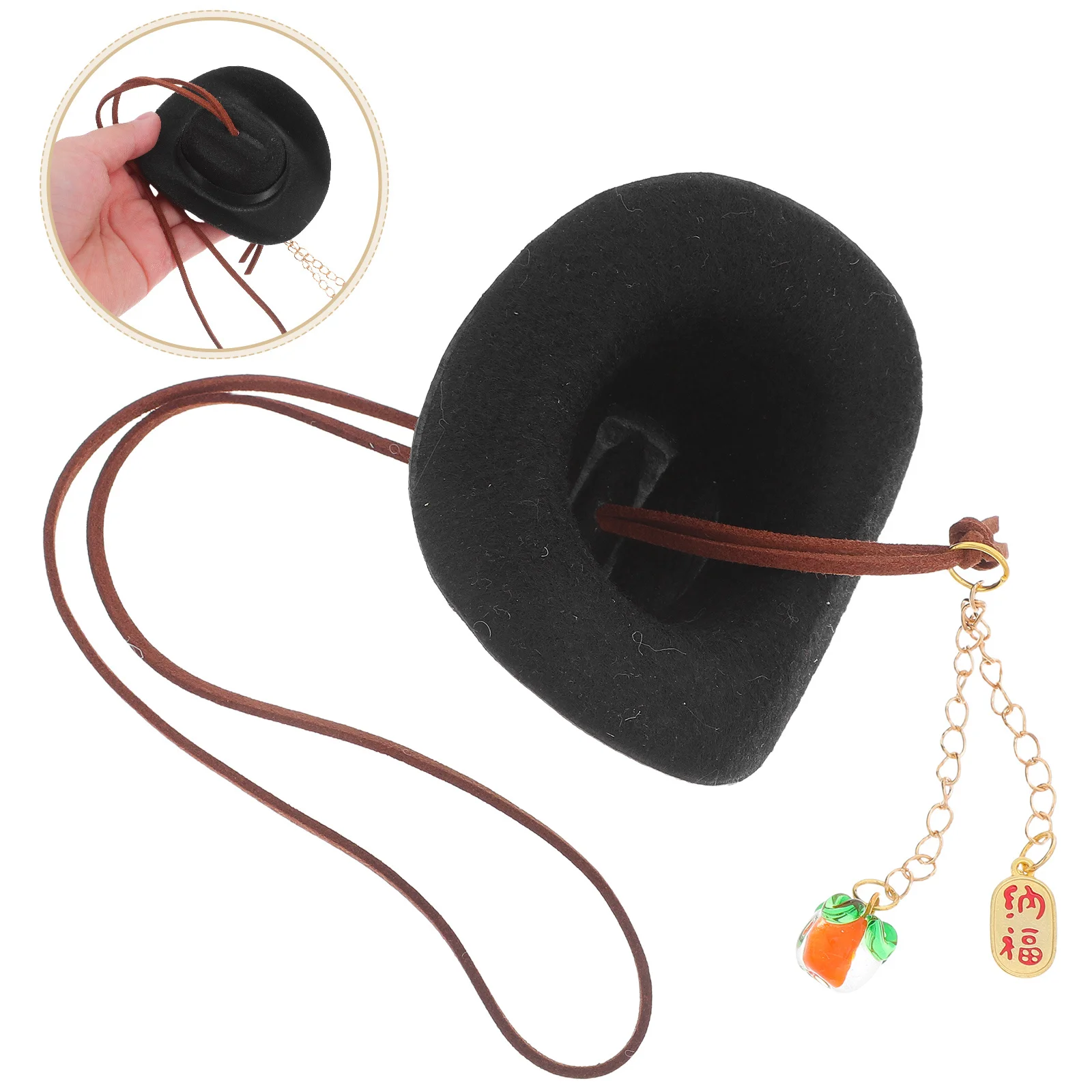 

Cowboy Hat Car Charm Handmade Mini Knot Pendant Rearview Mirror Hanging Lucky Blessing Ornament Auto Interior Decor