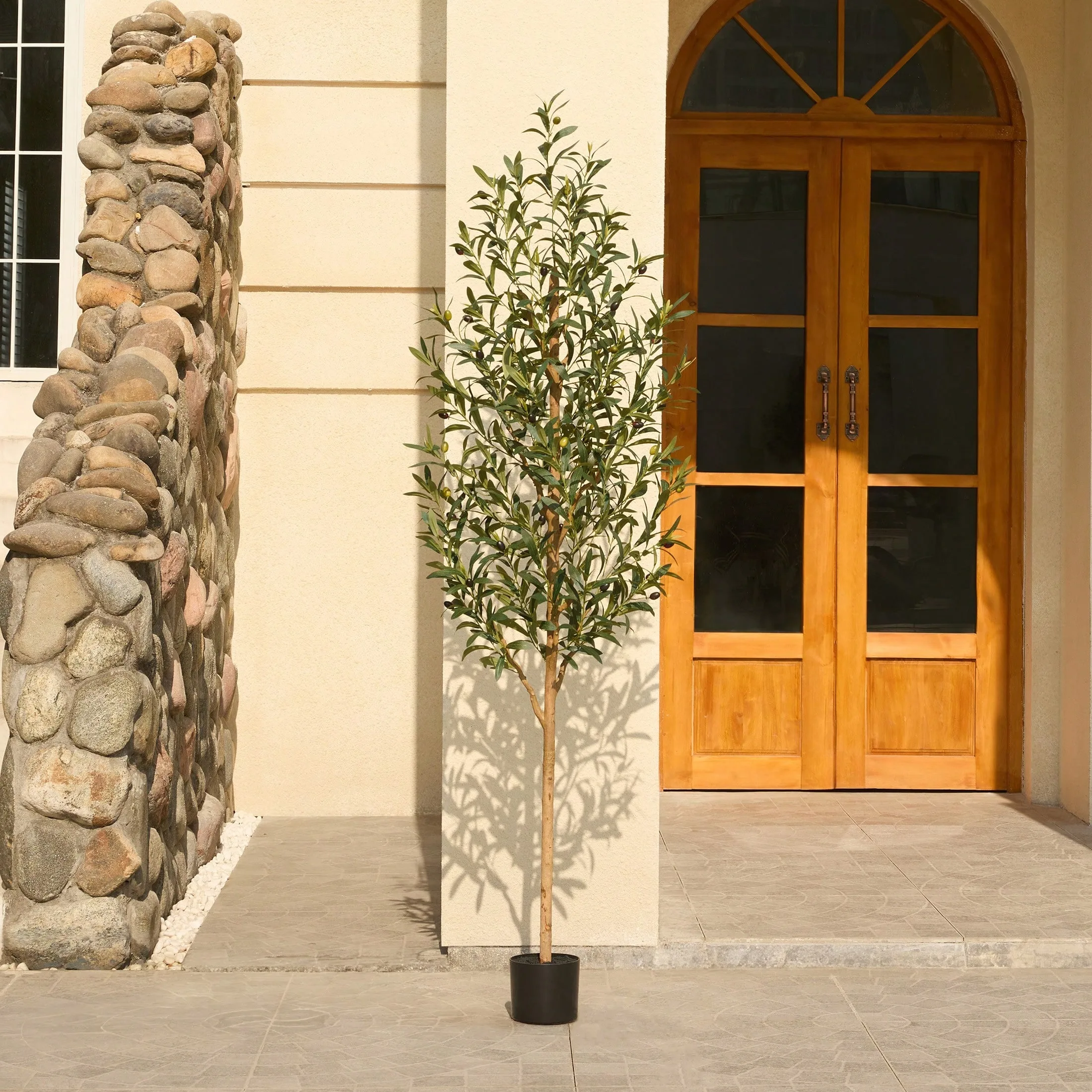 Albero di olivo artificiale per interni, pianta di olivo in seta con tronco in legno naturale e frutti realistici, pianta artificiale da terra per decorare la casa e l’ufficio.