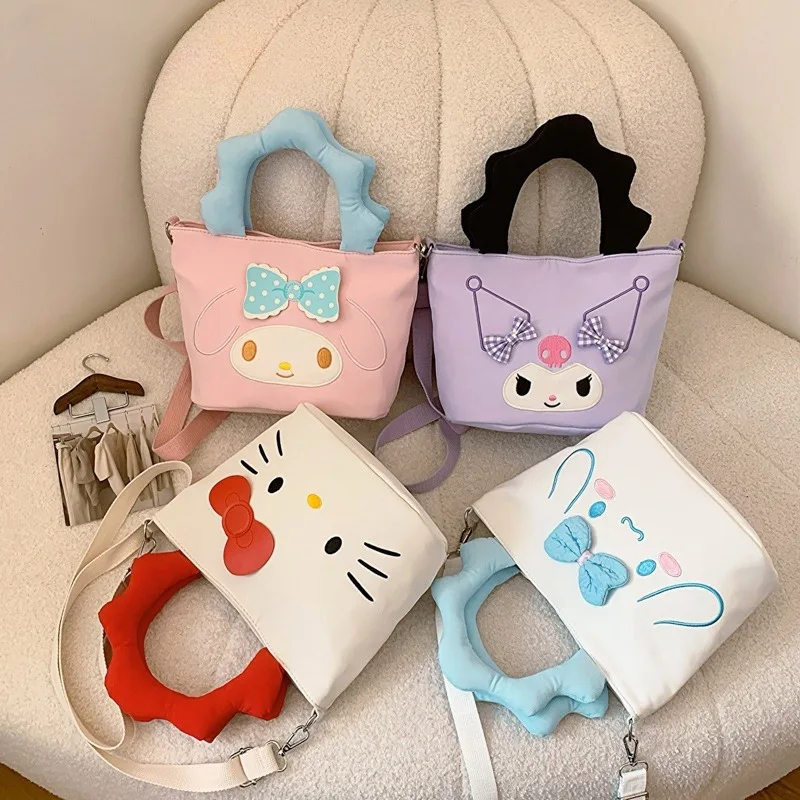 Sanrios My Melody Cinnamoroll Kuromi Girls Handheld Shoulder Straddle Bag Anime Kawaii Hellokittys Cartoon Cute Work Bucket Bag