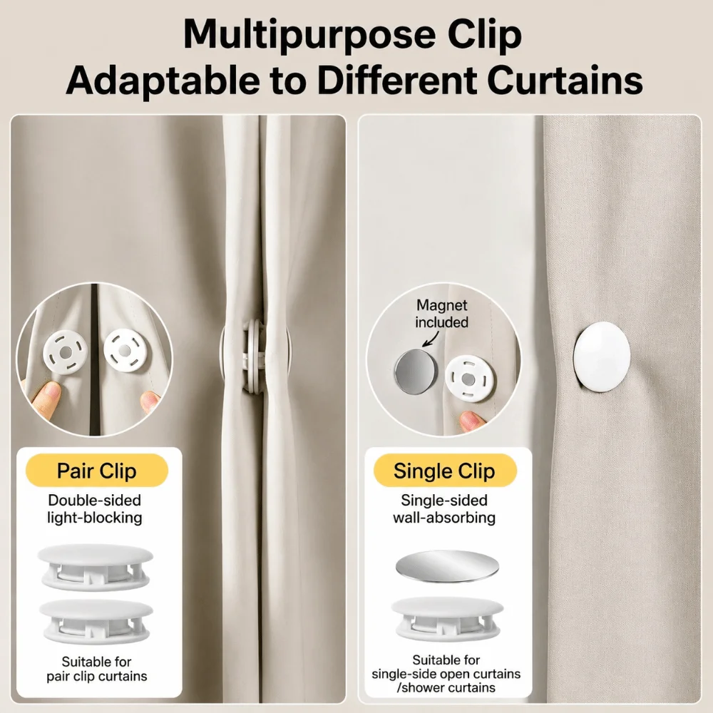ABS Magnetic Curtain Closure Clips No Drill Anti-Leak Light Curtain Gap Stoppers Curtain Hold Buttons