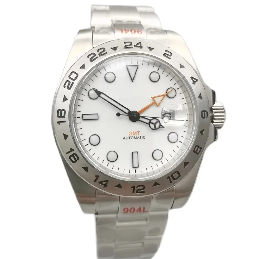 นาฬิกาสเตนเลสสตีลกระจกแซฟไฟร์40มม. 43มม. แสดงสองโซนเวลาการเคลื่อนไหวอัตโนมัติ Nh34gmt ญี่ปุ่น