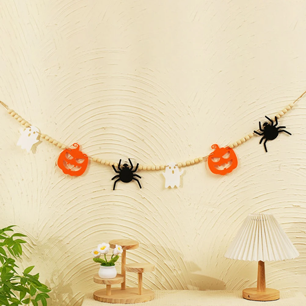 

2 Pcs Pumpkin Decorative Hanging String Halloween Wood Bead Garland DIY Accessories Beaded Decoration