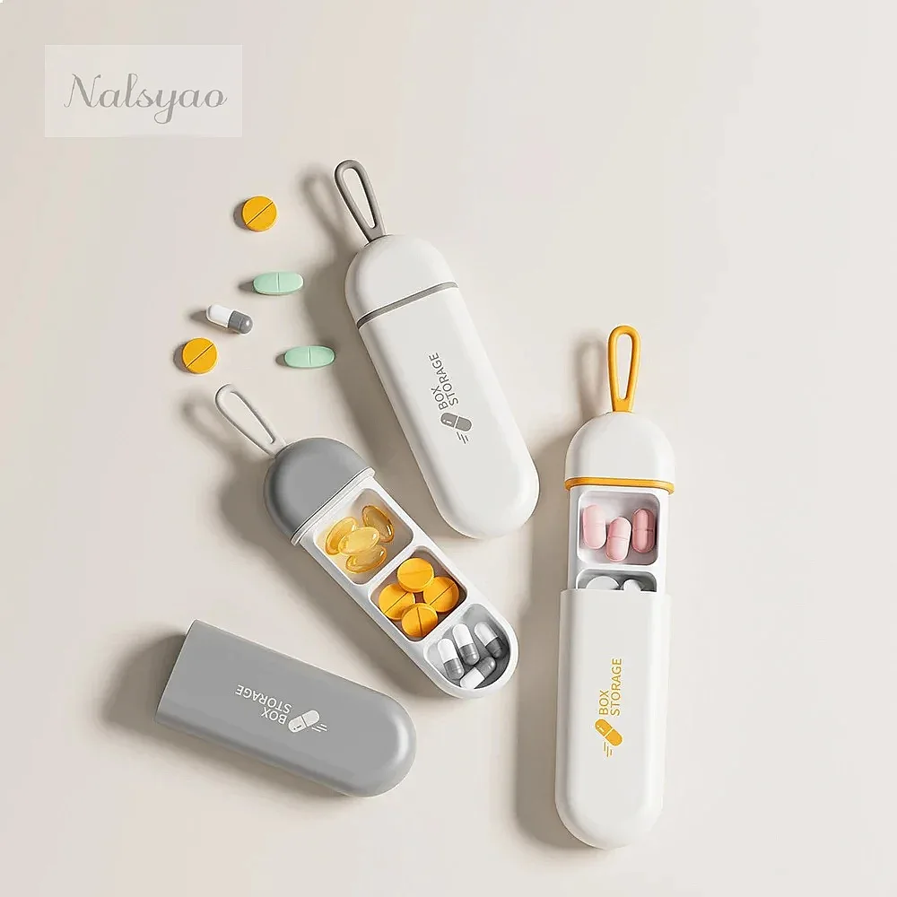 Portable Colorful 3 Spaces Medicine Case Pill Box Splitter Travel Health Care Container Easy Carry