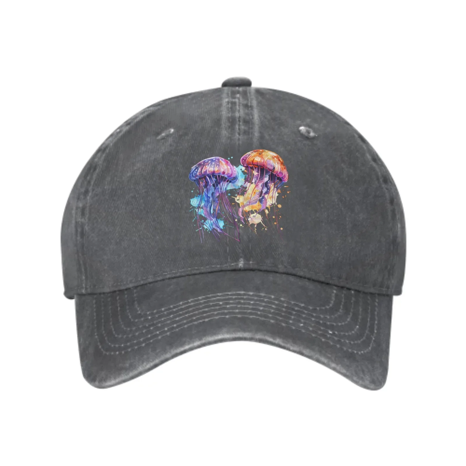 Colorful Jellyfish Denim Baseball Caps for Men Women Adjustable Fashion Casual Trucker Hats for Outdoor Fishing Activities