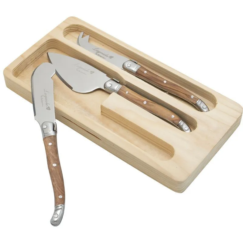3pcs Laguiole Cheese Knife Set Wood Handle Butter Spreader Knives Mini Cream Cheese Cutter Slicer Restaurant Bar Tool 6inch 15cm