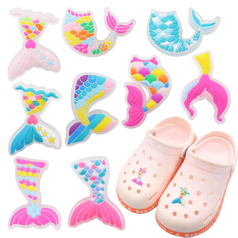 9pcs/set Mermaid Tail Skirt Colorful PVC Sandal Shoe Charms Accessories DIY Shoes Decoration For Girls Kids Party Gift