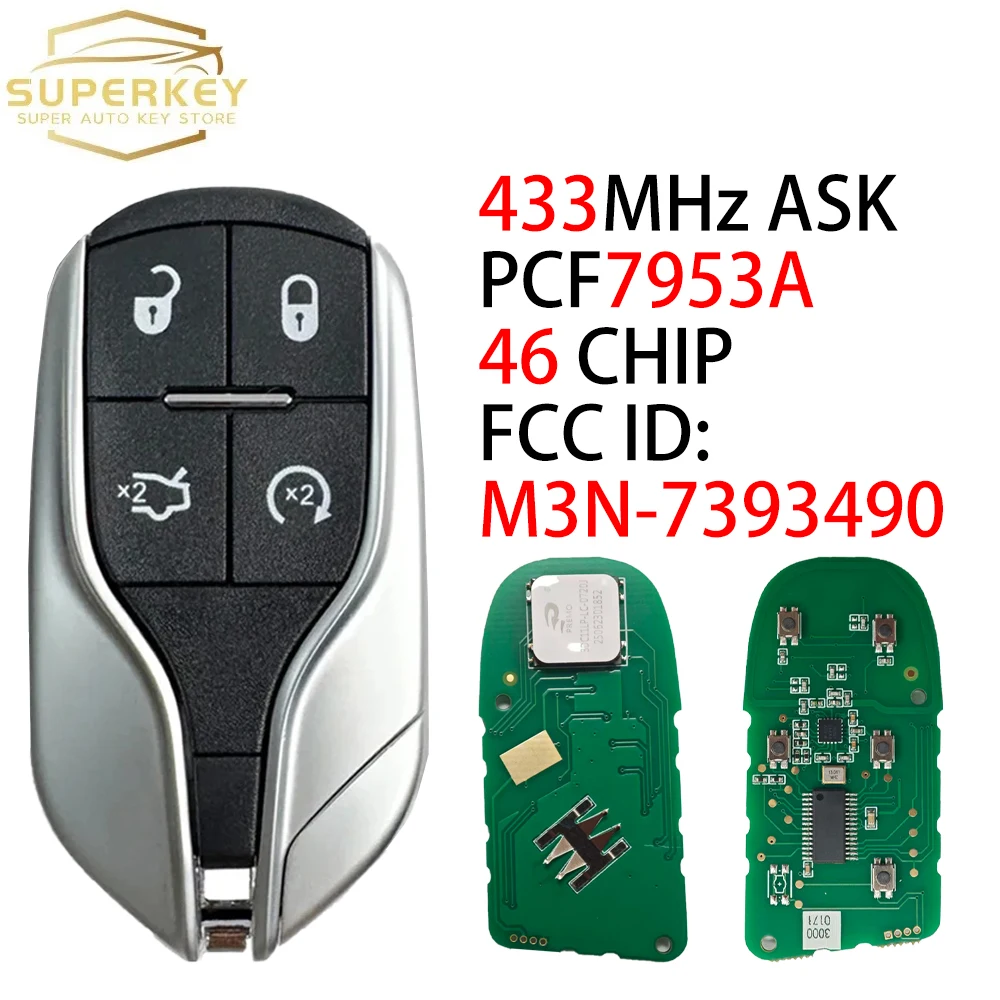 4 Buttons M3N-7393490 Keyless Go Smart Car Key 433MHz ID46 Chip Compatible For Maserati Quattroporte Ghibli 2014-2016
