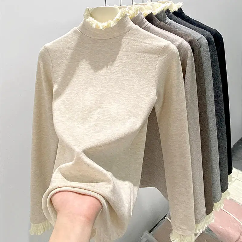 

Women's Clothing Lace Mock Neck Base Layer Autumn and Winter Self-Cultivation Sweater Knitwear Innerwear Tops