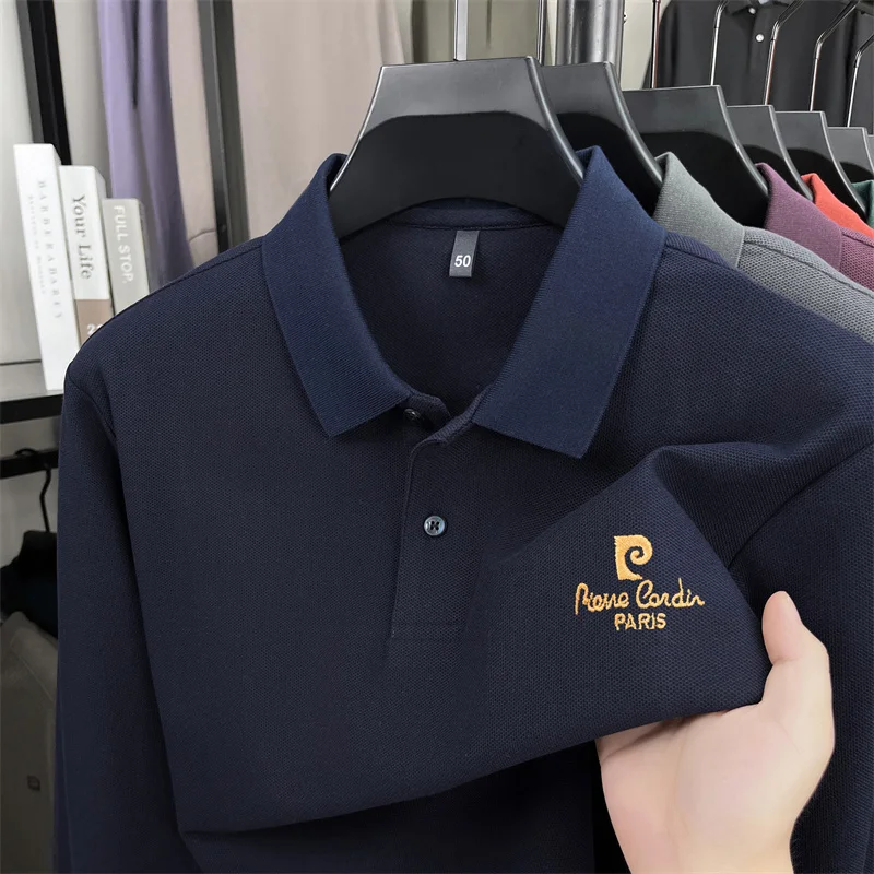

Men's Pure Cotton Polo Shirt Long Sleeved Spring and Autumn Men's T-shirt Embroidered New Business Casual Solid Color T-shirt